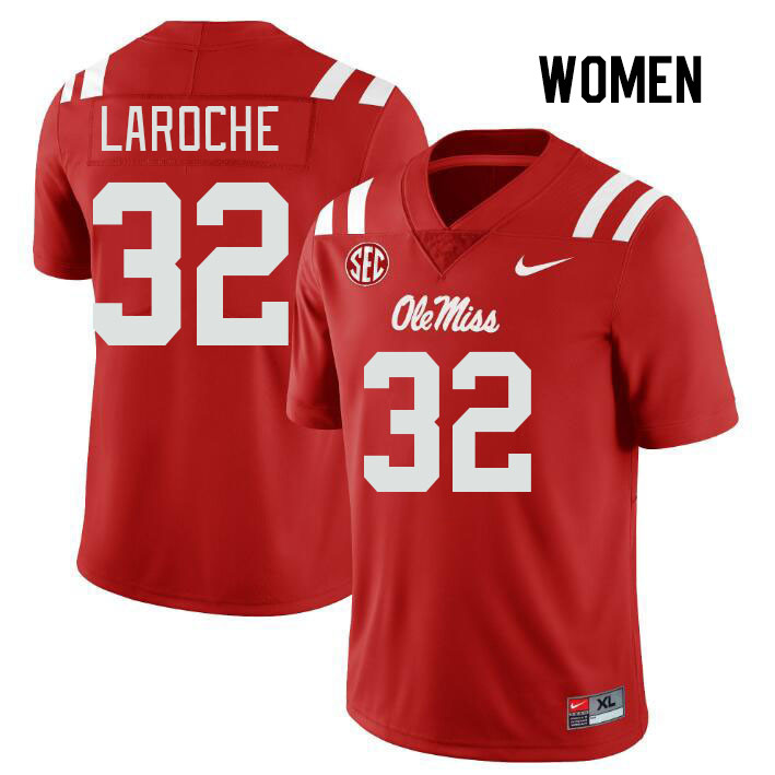 Women #32 Lucas Laroche Ole Miss Rebels College Football Jerseys Stitched Sale-Red